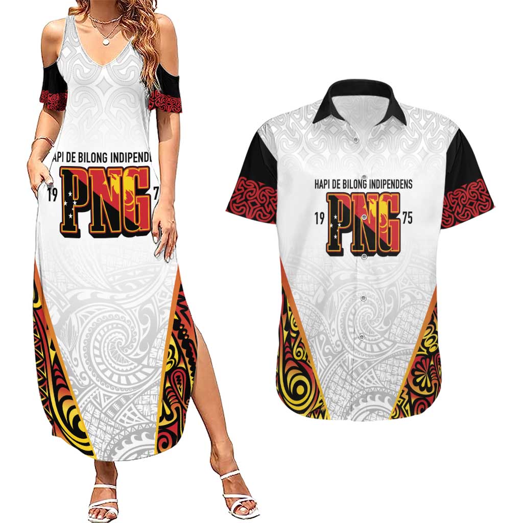 Personalized Papua New Guinea Couples Matching Summer Maxi Dress and Hawaiian Shirt Hapi De bilong Indipendens PNG