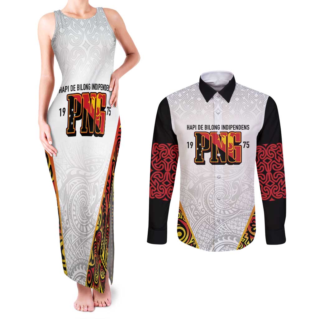 Personalized Papua New Guinea Couples Matching Tank Maxi Dress and Long Sleeve Button Shirt Hapi De bilong Indipendens PNG