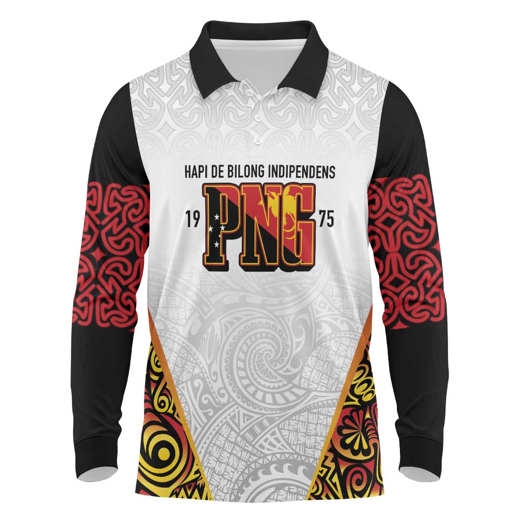 Personalized Papua New Guinea Long Sleeve Polo Shirt Hapi De bilong Indipendens PNG