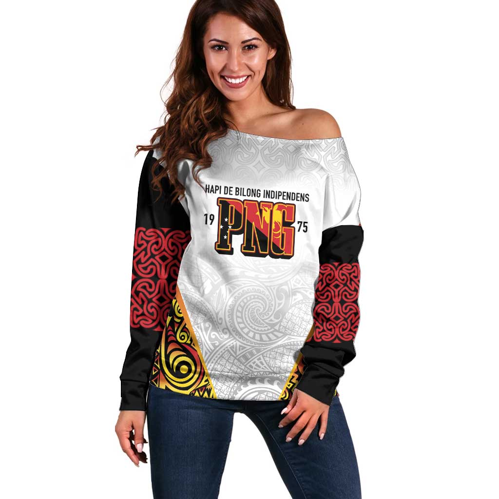 Personalized Papua New Guinea Off Shoulder Sweater Hapi De bilong Indipendens PNG
