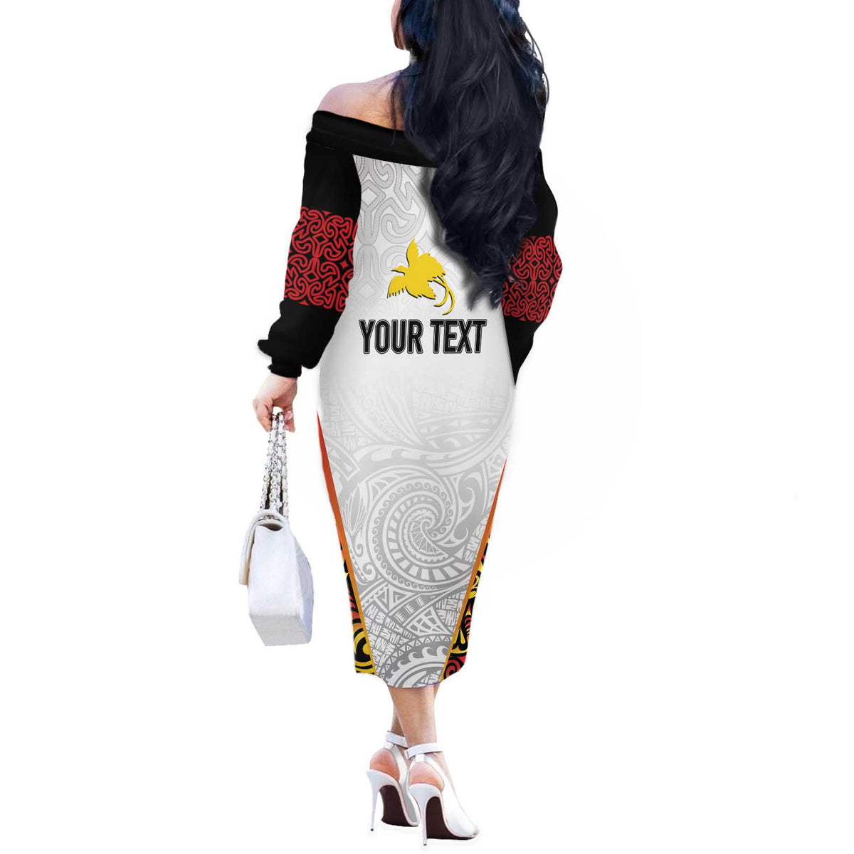 Personalized Papua New Guinea Off The Shoulder Long Sleeve Dress Hapi De bilong Indipendens PNG