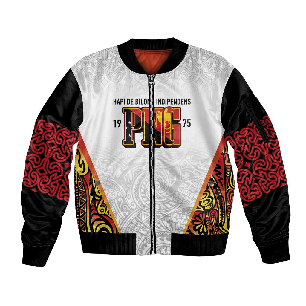 Personalized Papua New Guinea Sleeve Zip Bomber Jacket Hapi De bilong Indipendens PNG