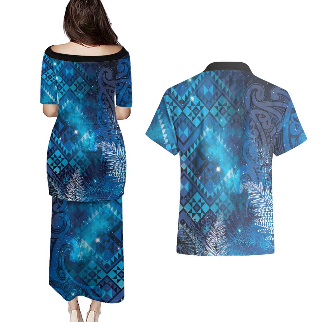 Aotearoa Taniko Matariki Couples Matching Puletasi and Hawaiian Shirt Cosmic Blue