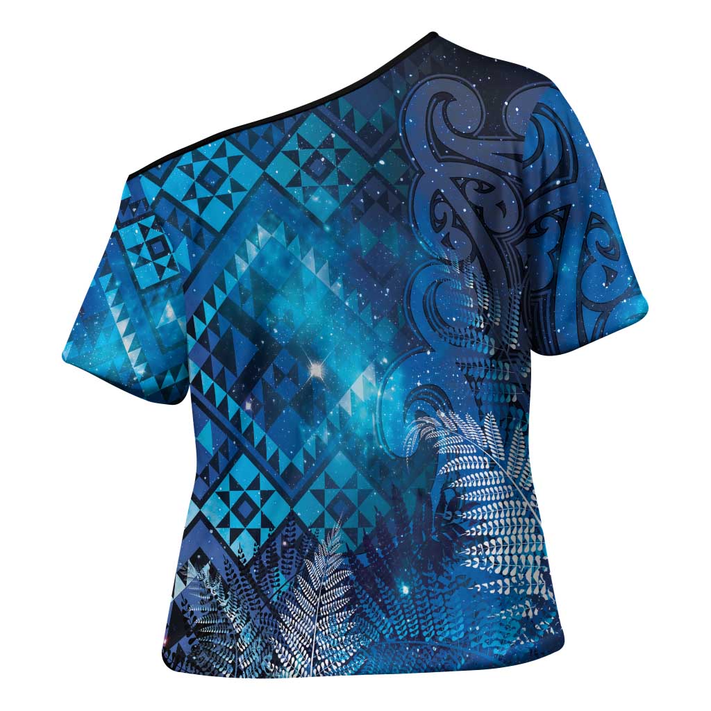 Aotearoa Taniko Matariki Cross Shoulder Shirt Cosmic Blue