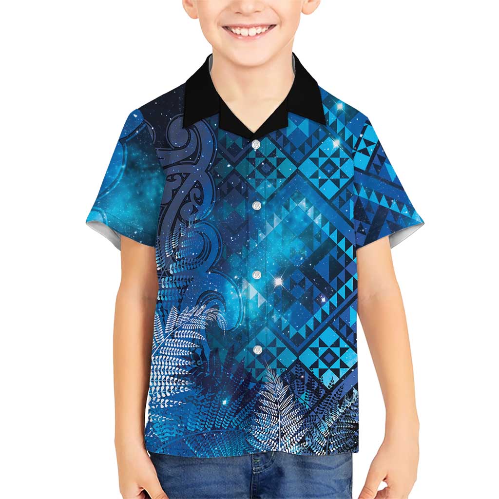 Aotearoa Taniko Matariki Family Matching Off Shoulder Short Dress and Hawaiian Shirt Cosmic Blue