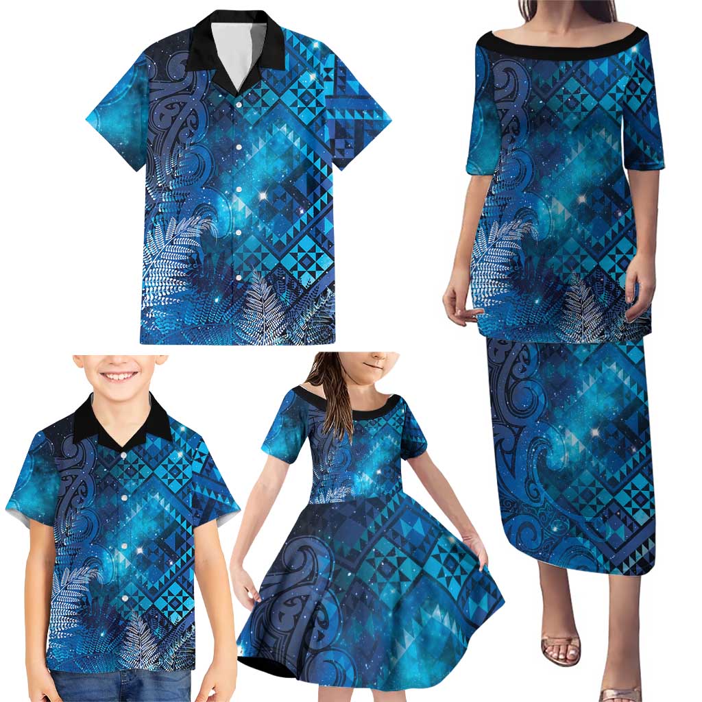 Aotearoa Taniko Matariki Family Matching Puletasi and Hawaiian Shirt Cosmic Blue