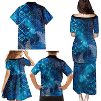 Aotearoa Taniko Matariki Family Matching Puletasi and Hawaiian Shirt Cosmic Blue