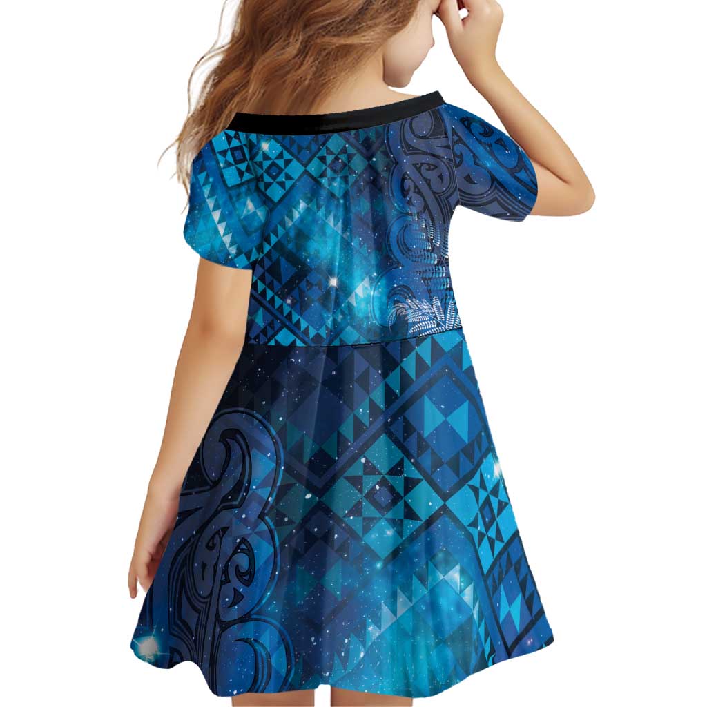 Aotearoa Taniko Matariki Family Matching Short Sleeve Bodycon Dress and Hawaiian Shirt Cosmic Blue