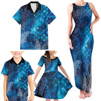 Aotearoa Taniko Matariki Family Matching Tank Maxi Dress and Hawaiian Shirt Cosmic Blue