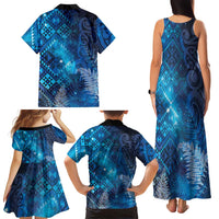 Aotearoa Taniko Matariki Family Matching Tank Maxi Dress and Hawaiian Shirt Cosmic Blue