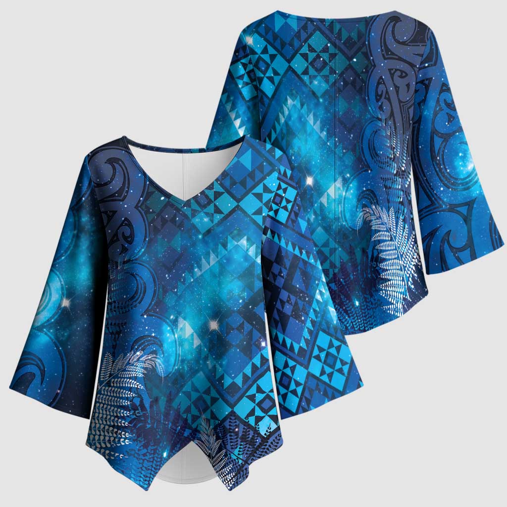 Aotearoa Taniko Matariki Kimono Sleeve Blouse Cosmic Blue
