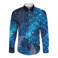 Aotearoa Taniko Matariki Long Sleeve Button Shirt Cosmic Blue