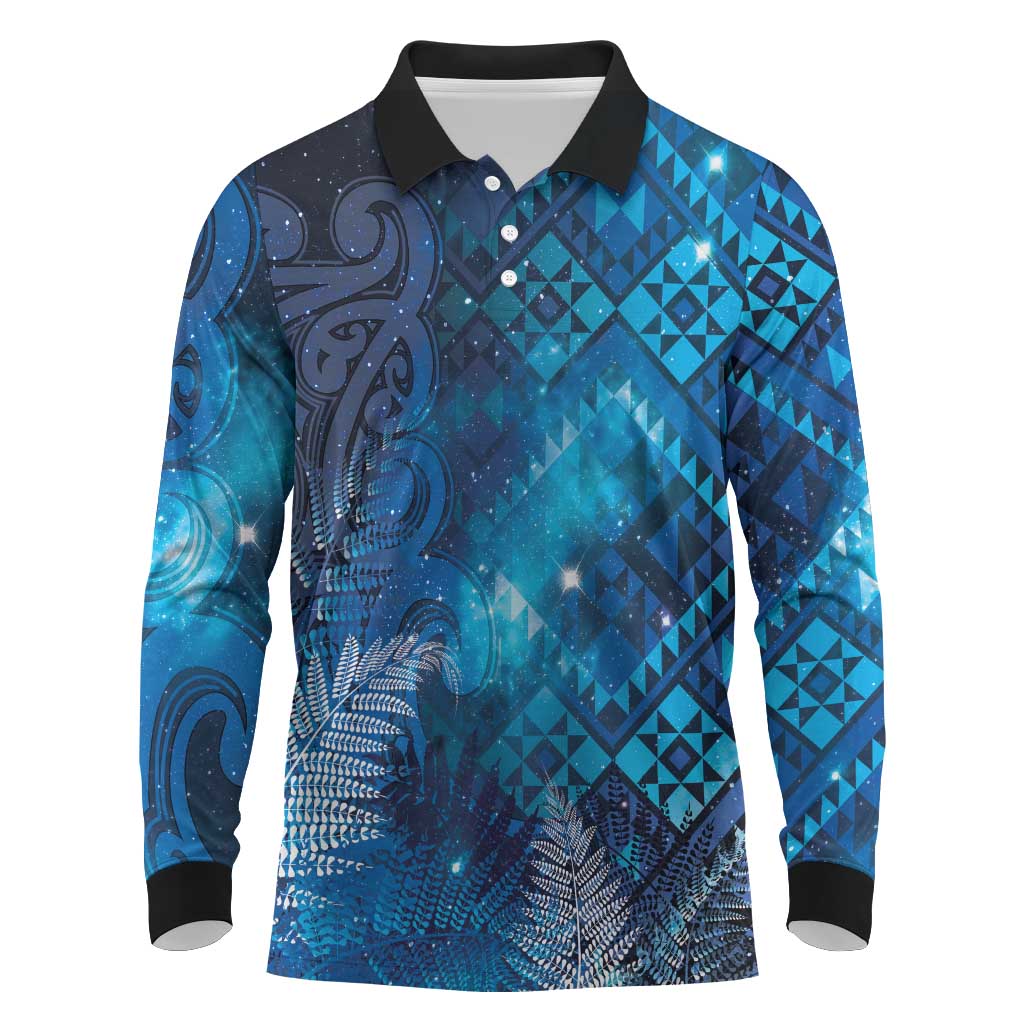 Aotearoa Taniko Matariki Long Sleeve Polo Shirt Cosmic Blue