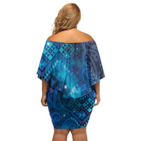 Aotearoa Taniko Matariki Off Shoulder Short Dress Cosmic Blue