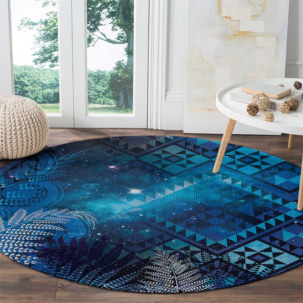 Aotearoa Taniko Matariki Round Carpet Cosmic Blue