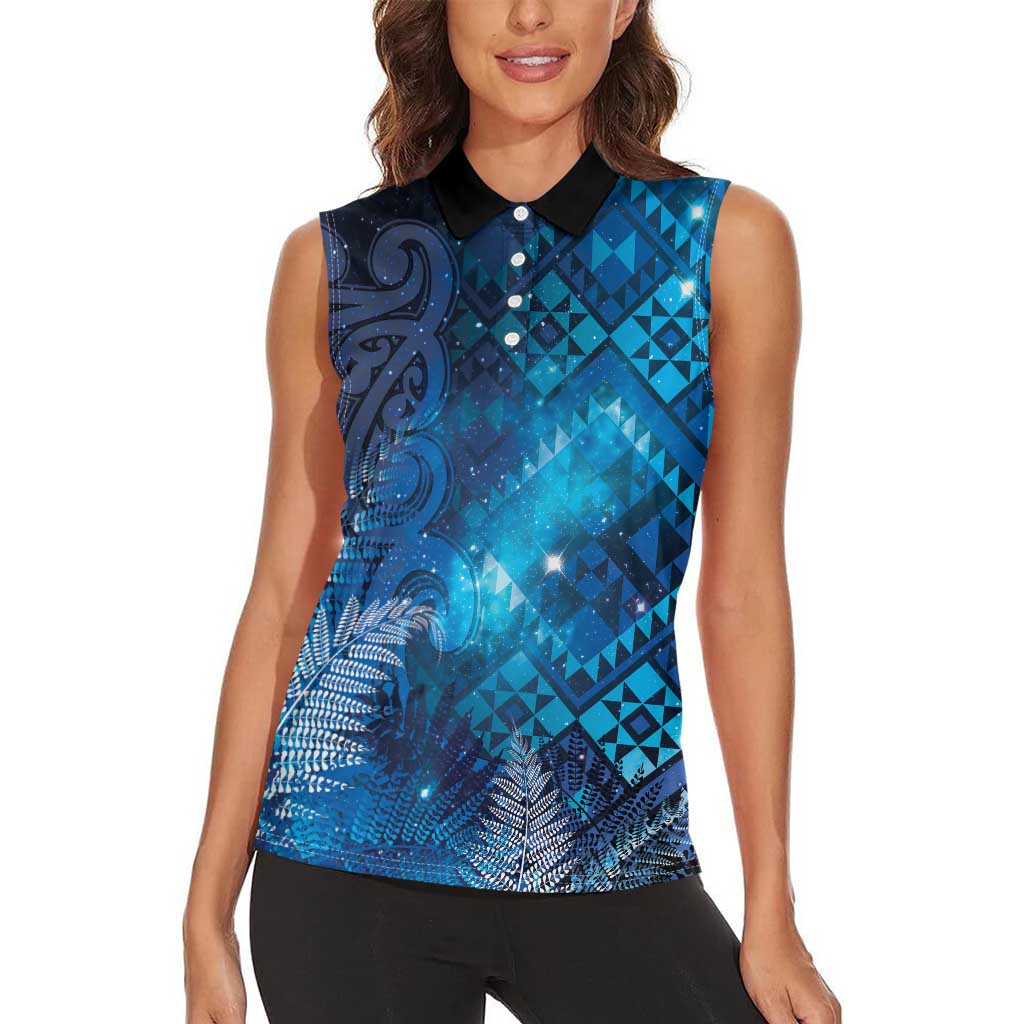 Aotearoa Taniko Matariki Women Sleeveless Polo Shirt Cosmic Blue