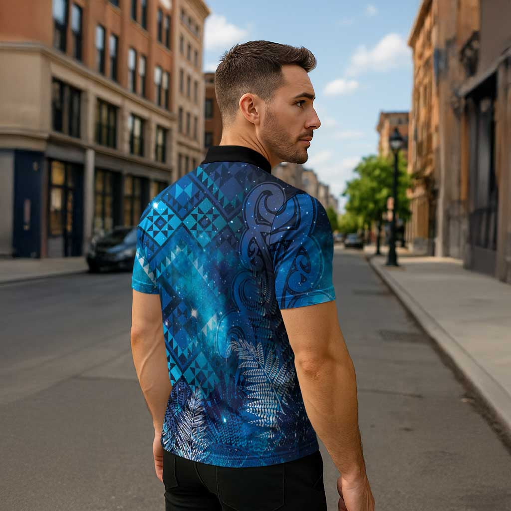 Aotearoa Taniko Matariki Zipper Polo Shirt Cosmic Blue
