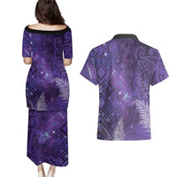 Aotearoa Taniko Matariki Couples Matching Puletasi and Hawaiian Shirt Cosmic Violet