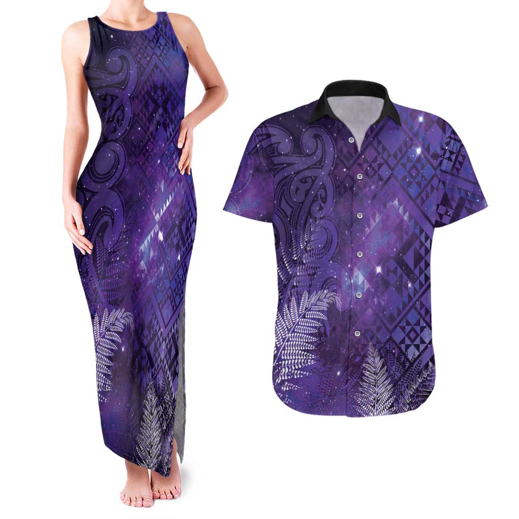 Aotearoa Taniko Matariki Couples Matching Tank Maxi Dress and Hawaiian Shirt Cosmic Violet