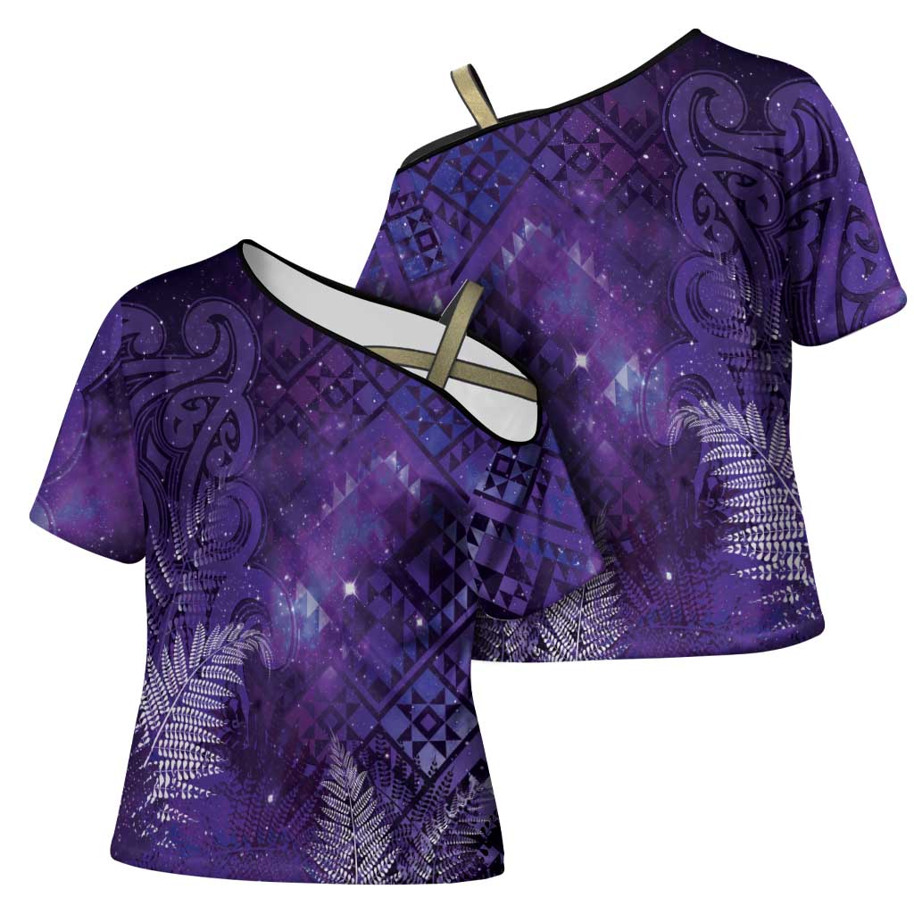Aotearoa Taniko Matariki Cross Shoulder Shirt Cosmic Violet