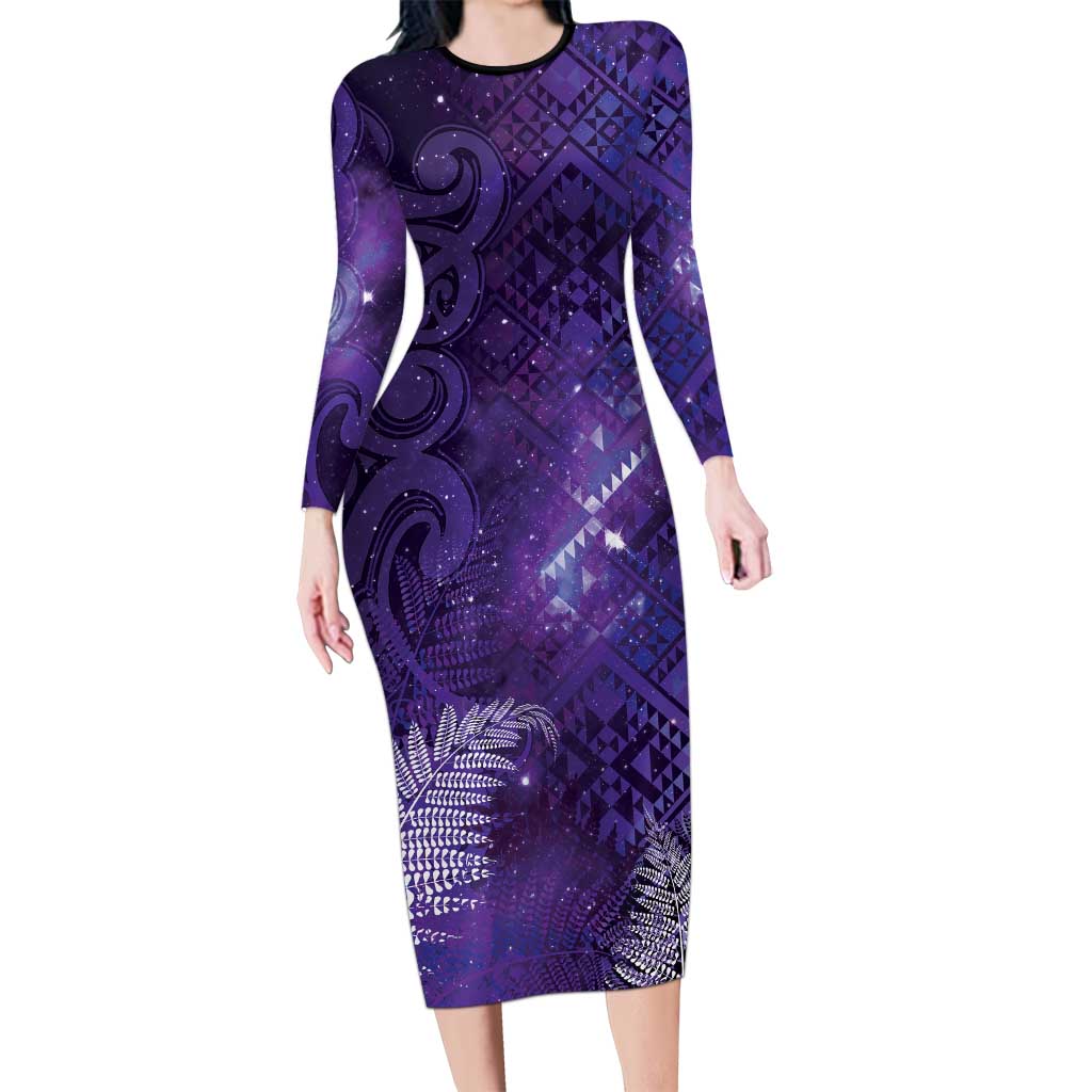 Aotearoa Taniko Matariki Family Matching Long Sleeve Bodycon Dress and Hawaiian Shirt Cosmic Violet