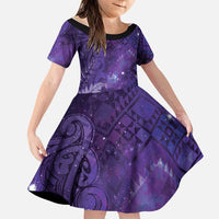 Aotearoa Taniko Matariki Family Matching Off Shoulder Maxi Dress and Hawaiian Shirt Cosmic Violet
