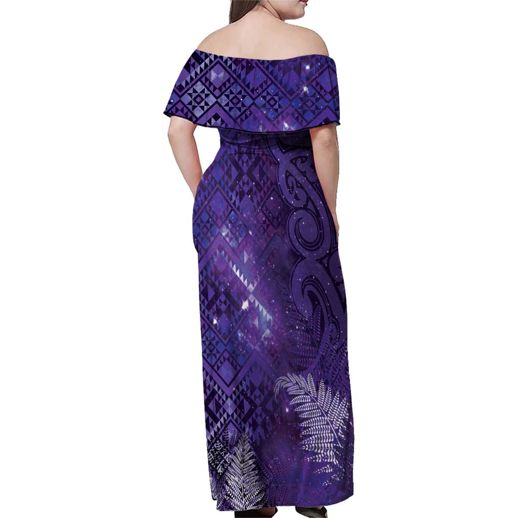 Aotearoa Taniko Matariki Family Matching Off Shoulder Maxi Dress and Hawaiian Shirt Cosmic Violet