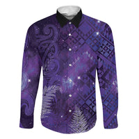 Aotearoa Taniko Matariki Family Matching Off Shoulder Short Dress and Hawaiian Shirt Cosmic Violet
