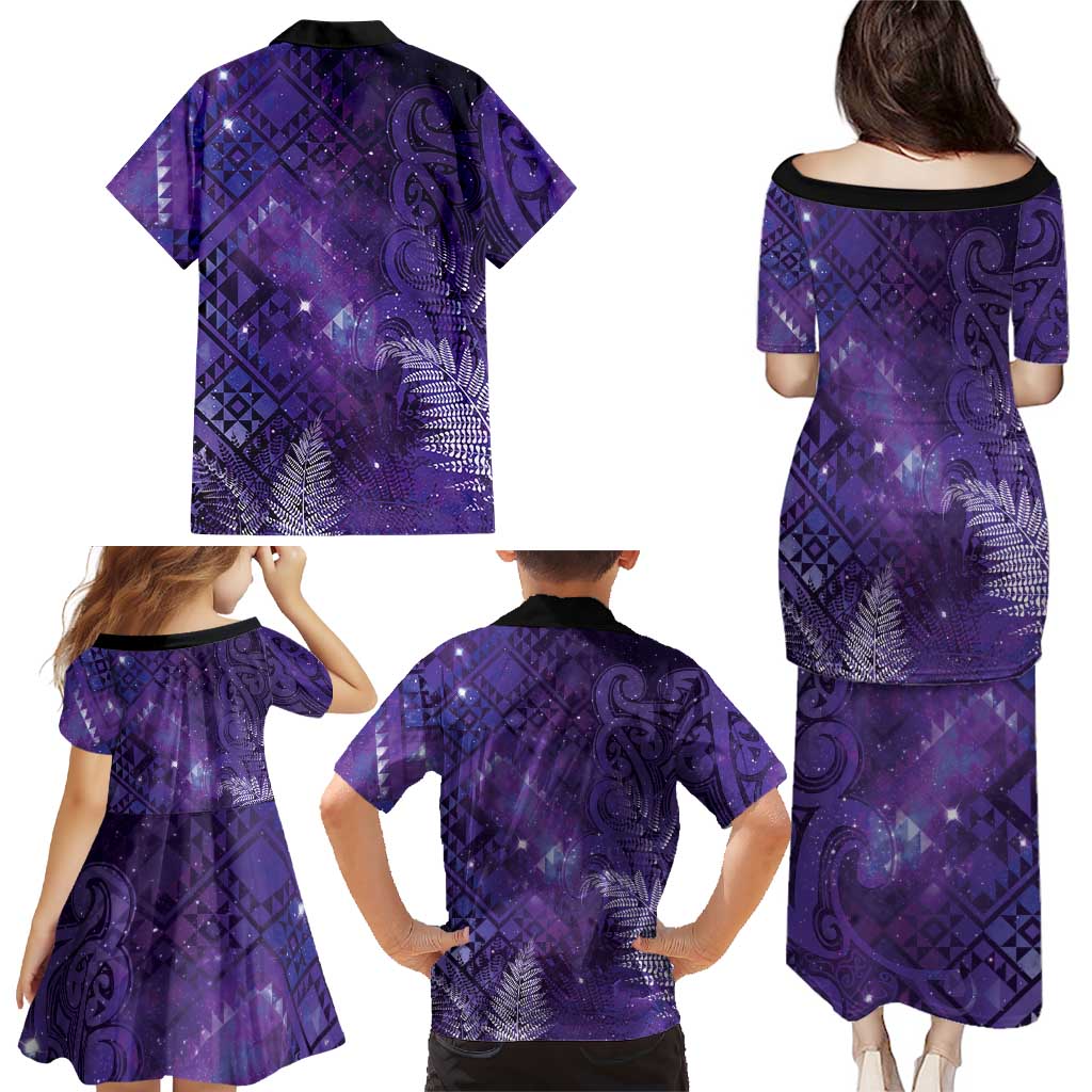Aotearoa Taniko Matariki Family Matching Puletasi and Hawaiian Shirt Cosmic Violet