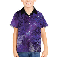 Aotearoa Taniko Matariki Family Matching Puletasi and Hawaiian Shirt Cosmic Violet