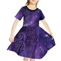 Aotearoa Taniko Matariki Kid Short Sleeve Dress Cosmic Violet