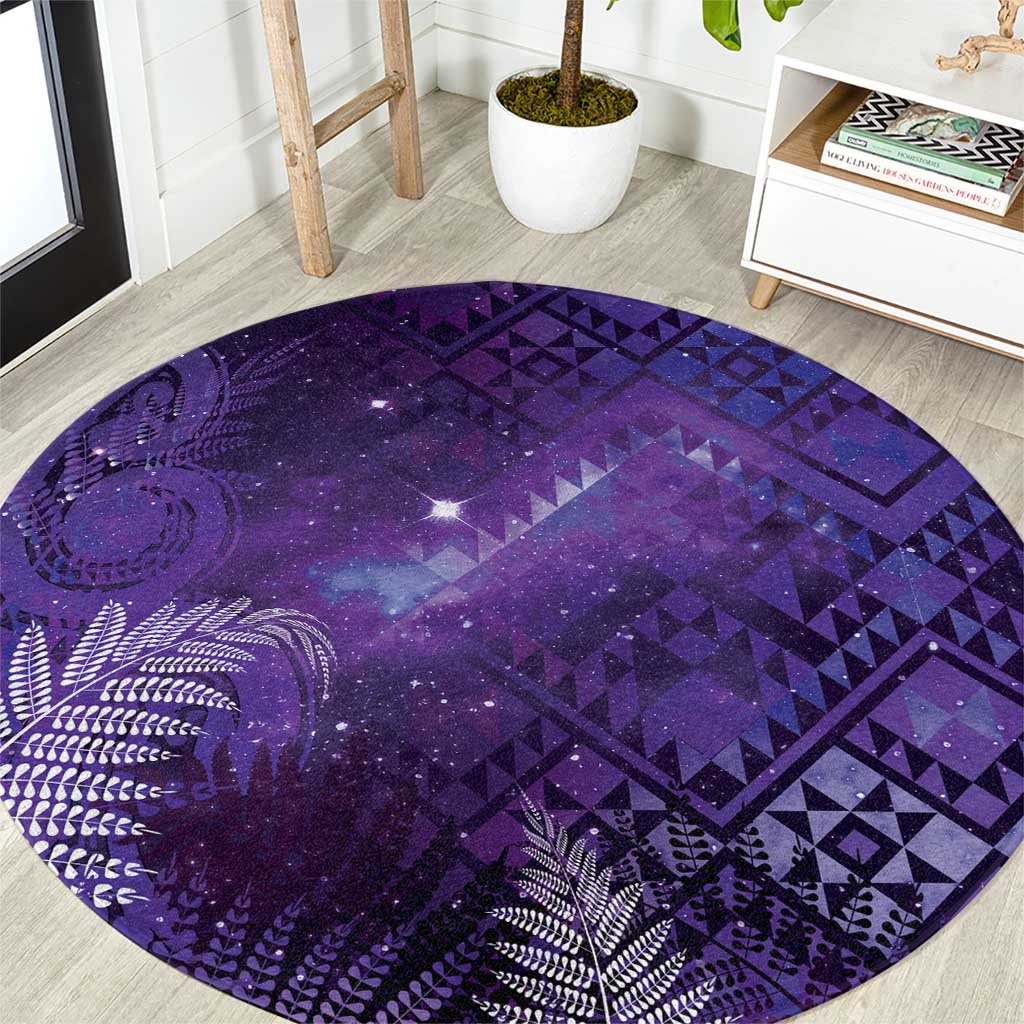 Aotearoa Taniko Matariki Round Carpet Cosmic Violet