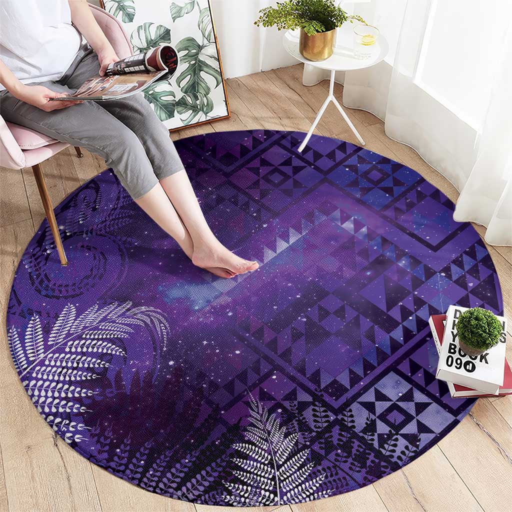 Aotearoa Taniko Matariki Round Carpet Cosmic Violet