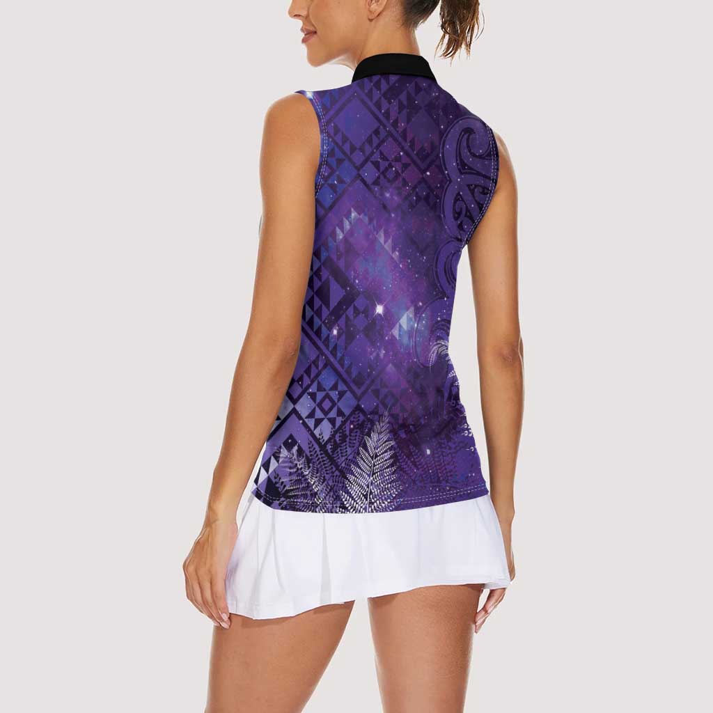 Aotearoa Taniko Matariki Women Sleeveless Polo Shirt Cosmic Violet