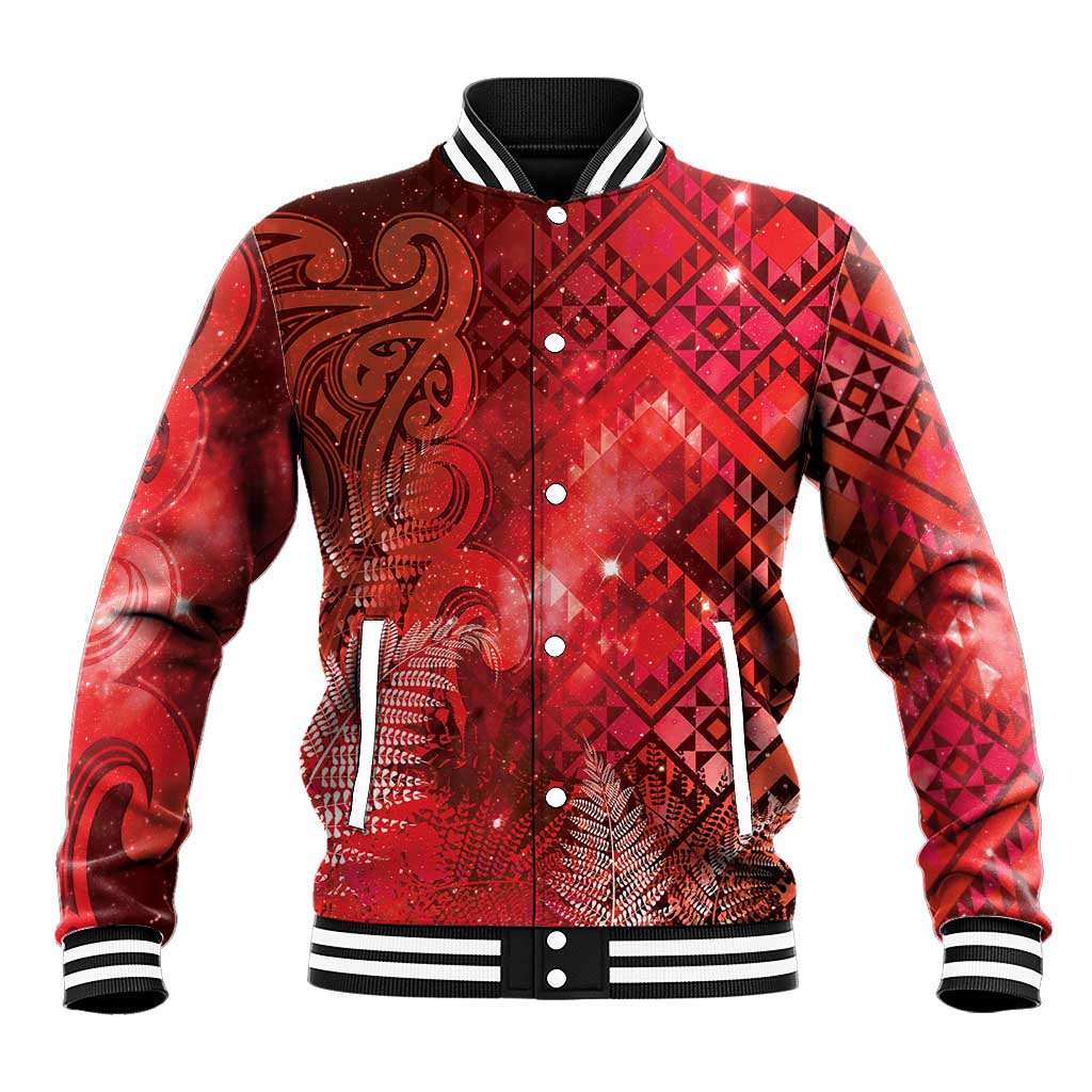 Aotearoa Taniko Matariki Baseball Jacket Cosmic Red
