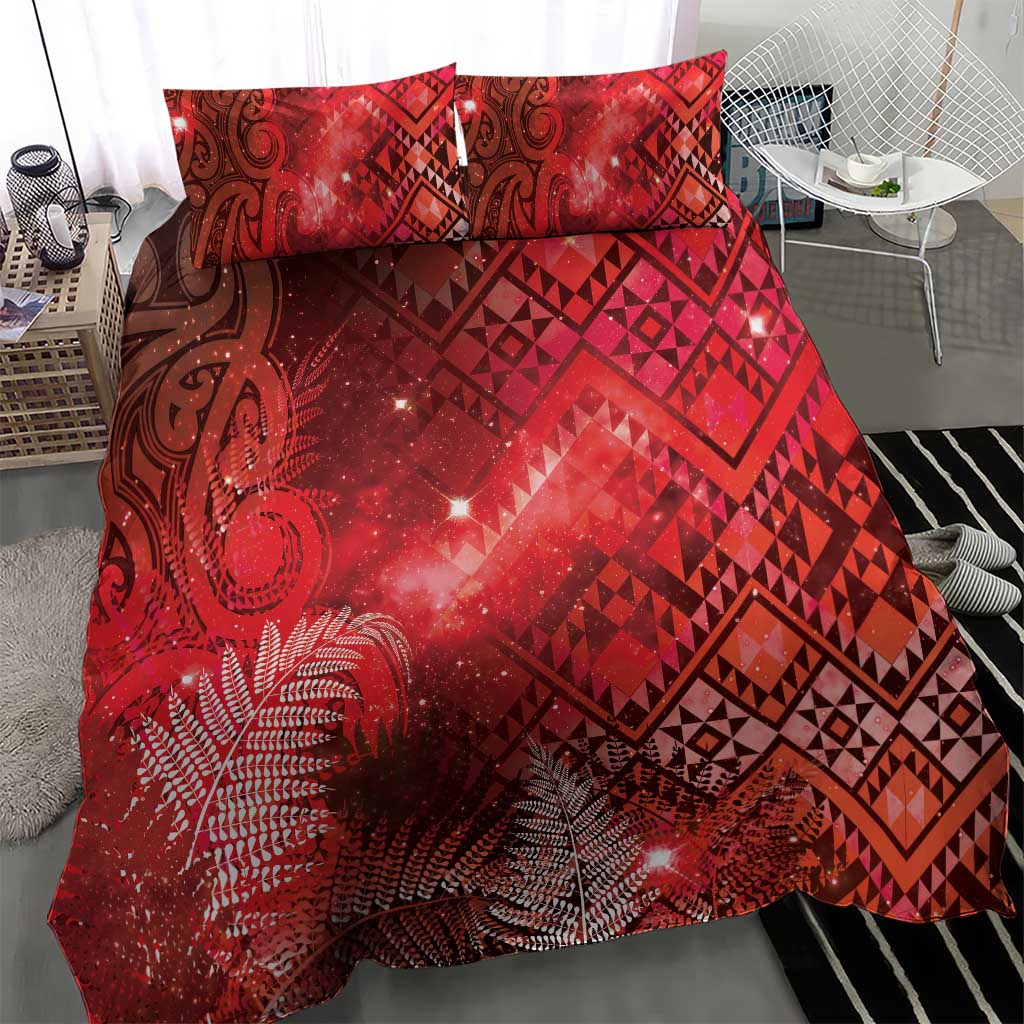 Aotearoa Taniko Matariki Bedding Set Cosmic Red