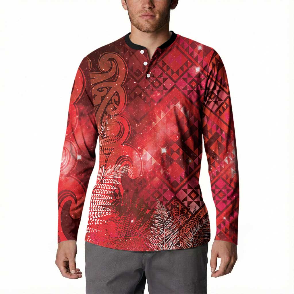 Aotearoa Taniko Matariki Button Sweatshirt Cosmic Red
