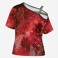 Aotearoa Taniko Matariki Cross Shoulder Shirt Cosmic Red