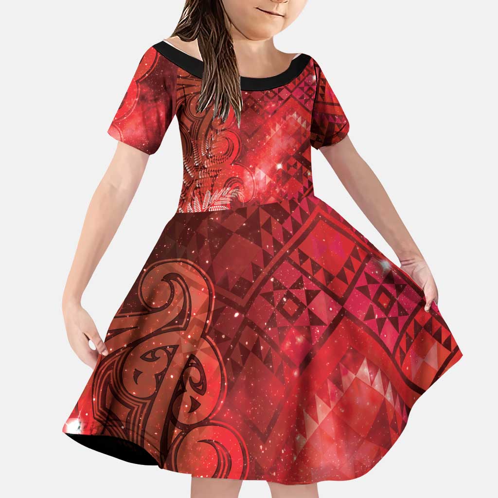 Aotearoa Taniko Matariki Family Matching Long Sleeve Bodycon Dress and Hawaiian Shirt Cosmic Red