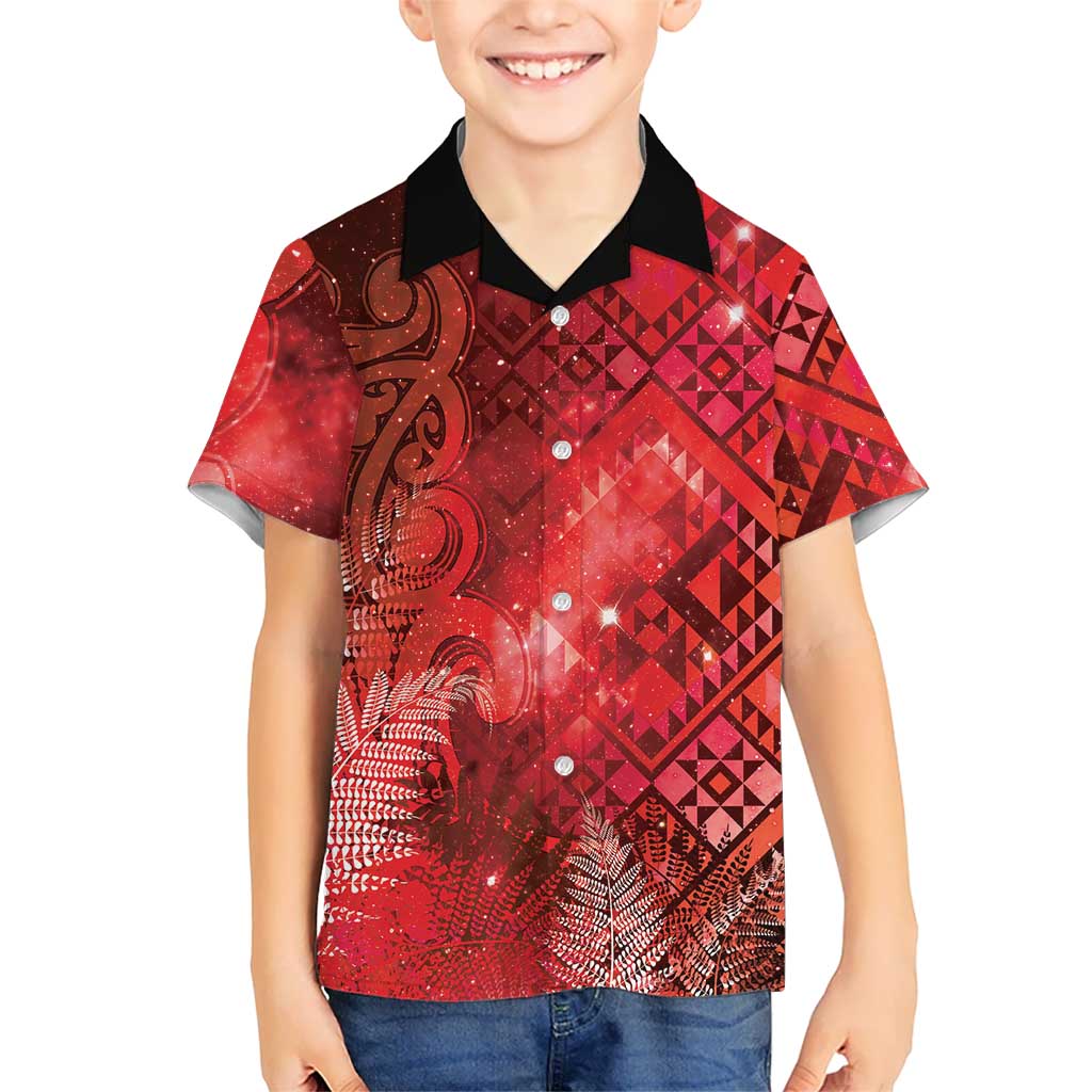 Aotearoa Taniko Matariki Family Matching Off The Shoulder Long Sleeve Dress and Hawaiian Shirt Cosmic Red
