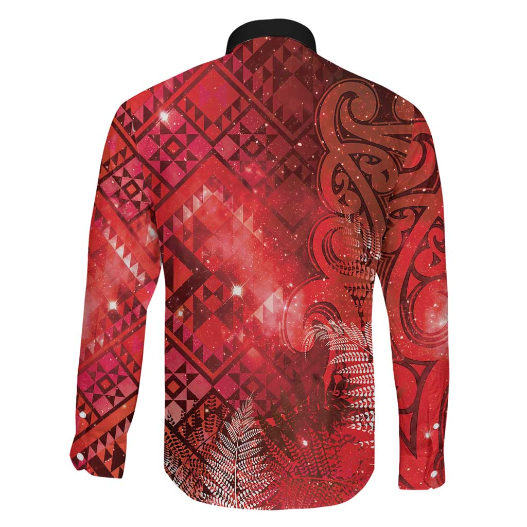 Aotearoa Taniko Matariki Family Matching Off Shoulder Maxi Dress and Hawaiian Shirt Cosmic Red