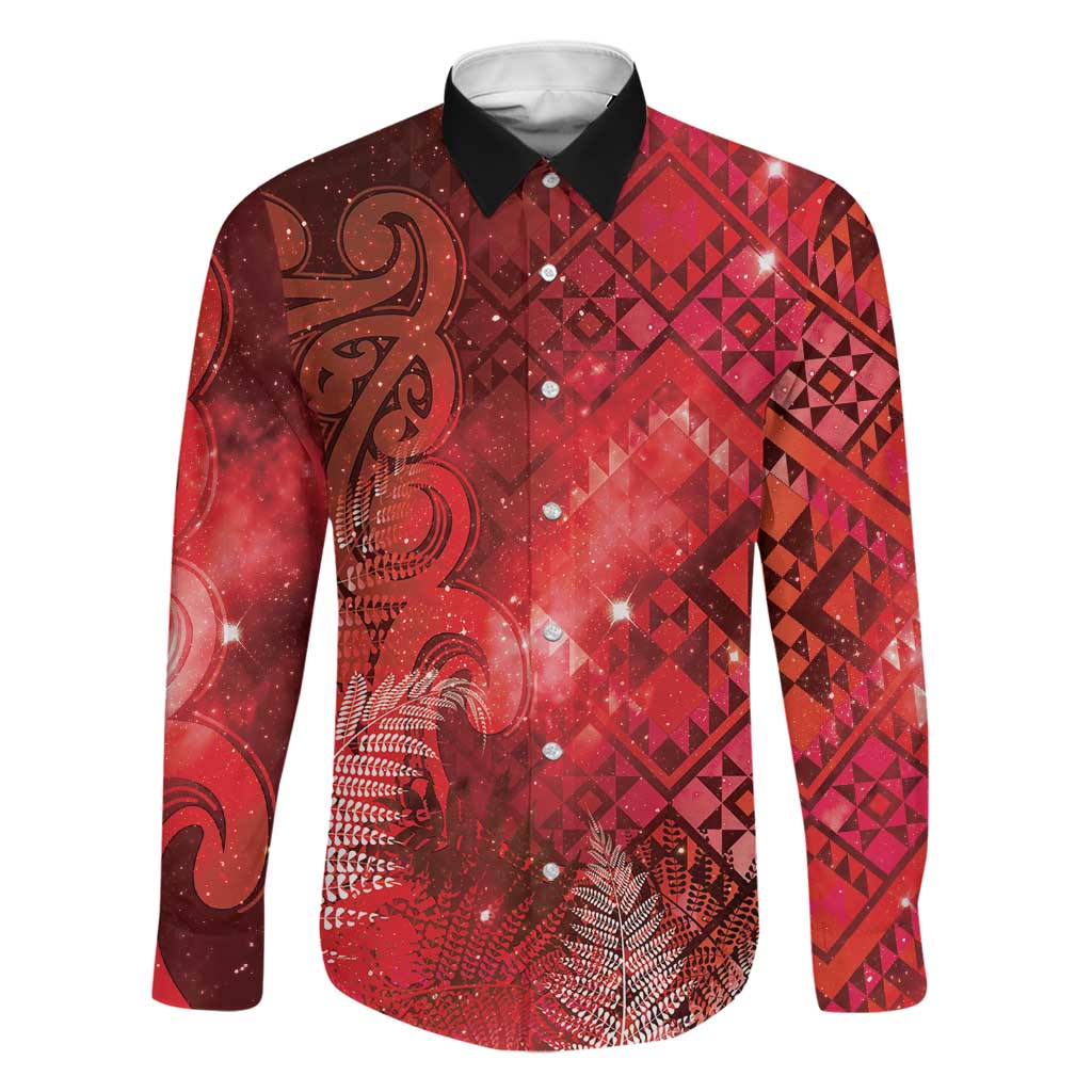 Aotearoa Taniko Matariki Family Matching Off Shoulder Short Dress and Hawaiian Shirt Cosmic Red