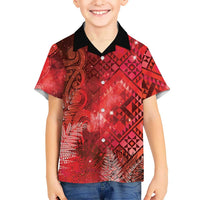 Aotearoa Taniko Matariki Family Matching Off Shoulder Short Dress and Hawaiian Shirt Cosmic Red
