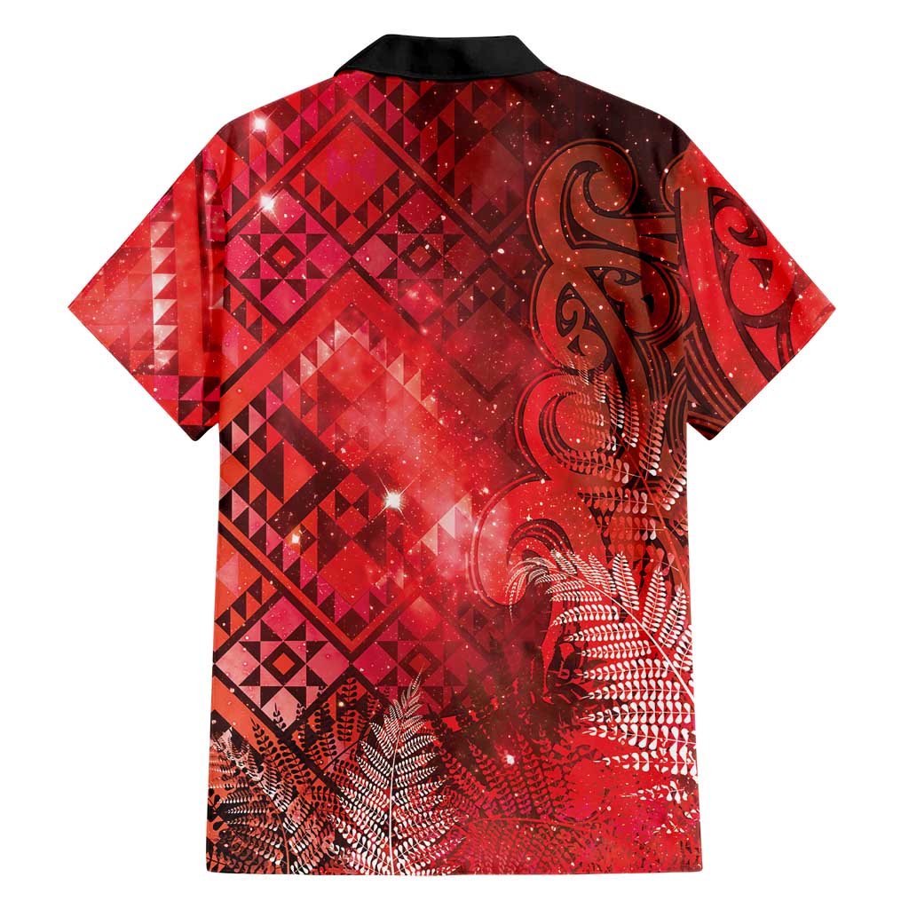 Aotearoa Taniko Matariki Family Matching Short Sleeve Bodycon Dress and Hawaiian Shirt Cosmic Red
