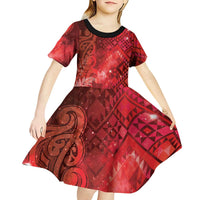 Aotearoa Taniko Matariki Kid Short Sleeve Dress Cosmic Red