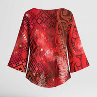Aotearoa Taniko Matariki Kimono Sleeve Blouse Cosmic Red