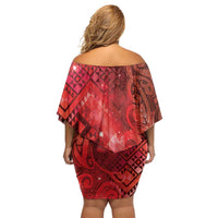 Aotearoa Taniko Matariki Off Shoulder Short Dress Cosmic Red