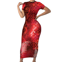 Aotearoa Taniko Matariki Short Sleeve Bodycon Dress Cosmic Red