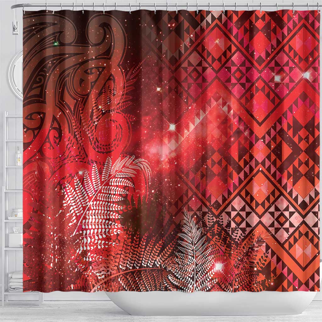 Aotearoa Taniko Matariki Shower Curtain Cosmic Red