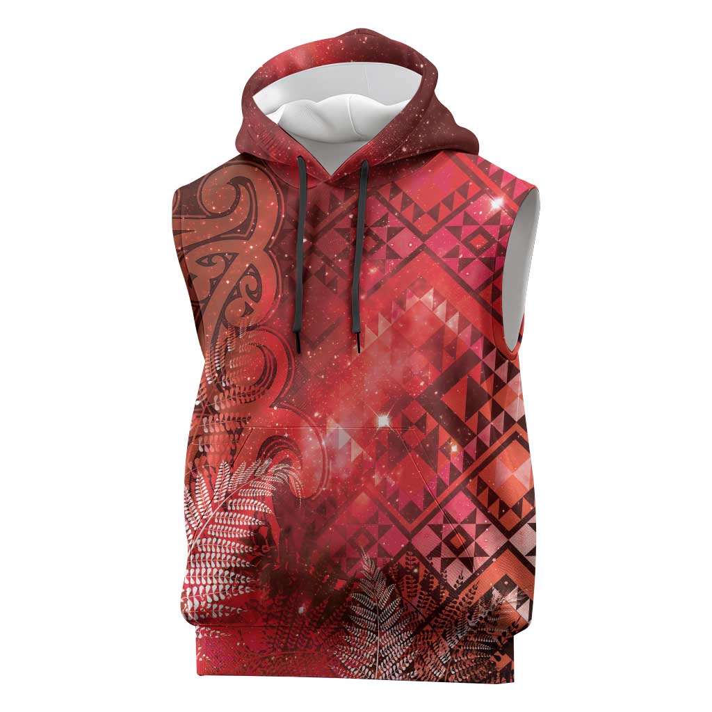 Aotearoa Taniko Matariki Sleeveless Hoodie Cosmic Red